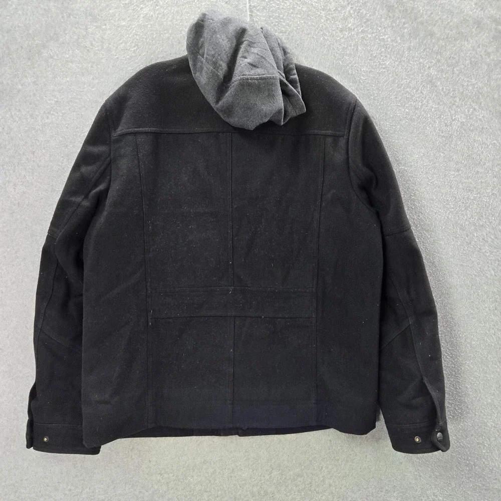 Levi's Men Jacket L Black Military Quilted Lined Hooded Wool Blend Full Zip READ